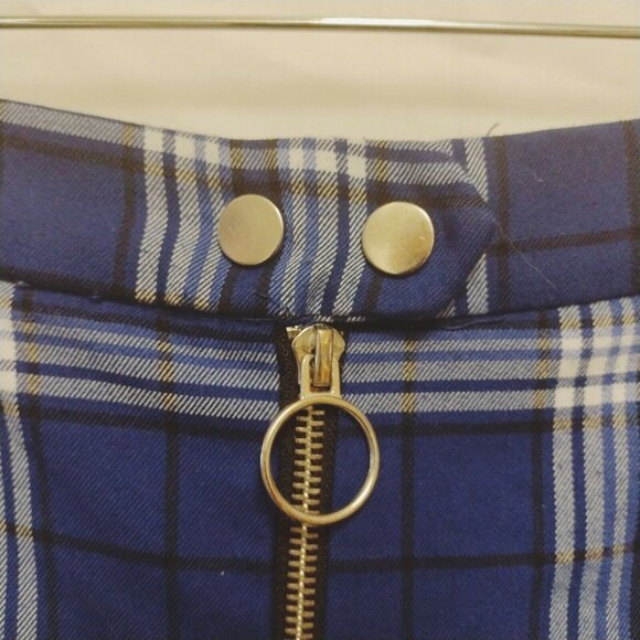 URBAN OUTFITTERS Ladies 4 Ankle Pants w/ Exposed Front Zipper Blue Plaid Y2K - Picture 3 of 6